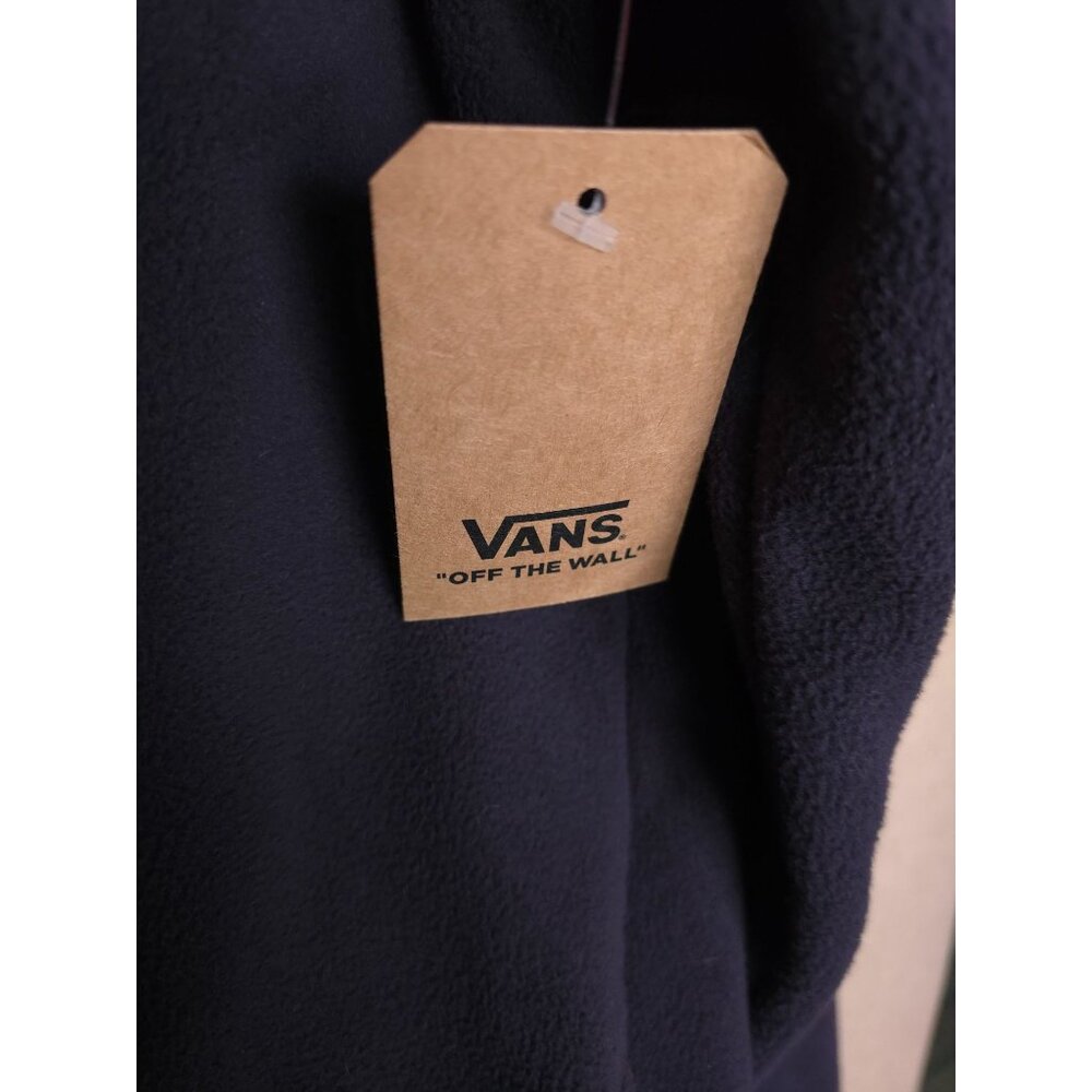 Vans Mens Black & Red Fleece Pullover Jacket Small Half-Zip Chest Pocket Drawstr - Picture 8 of 9